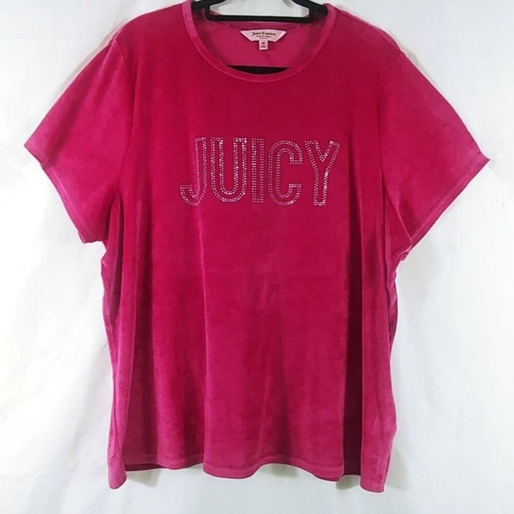 Juicy Couture Top Women's Pink Short Sleeve Shiney Graphics Soft Plus Size 2X